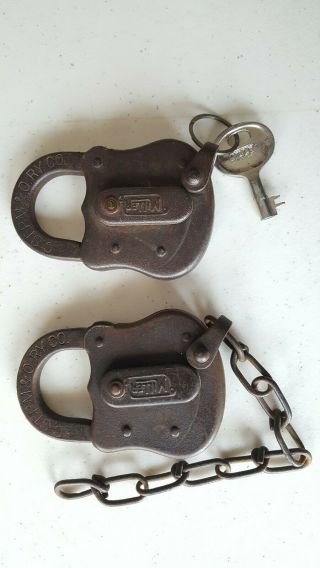 2 Vintage 1800s Miller Lock Co,  Iron Padlock,  1 With Key,  C Stpm & O Ry Co,  Minn