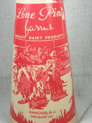 Vintage Waxed Paper Cone 1 Quart Milk Container Lone Pine Farms Dairy (nj),  Cap