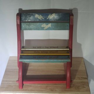 Vintage Kids Wooden Miniature Chair Step Stool Combo With Cute Saying