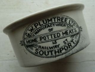 G.  W.  Plumtree Ltd Potted Meats Paste Dish Southport C 1910.