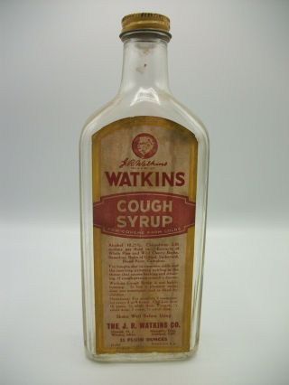 Vintage Watkins Cough Syrup 11 Oz Bottle Paper Label 8 1/4 " Tall