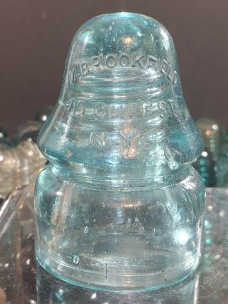 Early W Brookfield Ny Cauvet Aqua Blue Glass Insulator