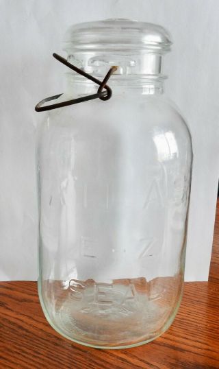 Vintage Atlas E - Z Seal Half Gallon Canning Mason Jar W/ Wire Bail And Glass Lid