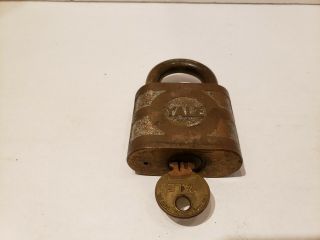 Antique Vintage Yale And Towne Mfg Co Brass Padlock With Key Large Hvy.
