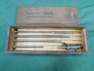Vintage Machinist Brown & Sharpe No 264 Inside Micrometer Wood Box Antique Tool