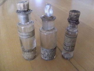 Three Small Victorian Chemist Bottles With Labels