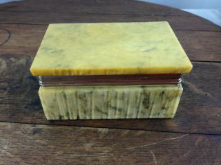 Vintage Alabaster Hinged 4.  5 " X 3 " Rectangular Trinket Box Made In Italy Wh - 10