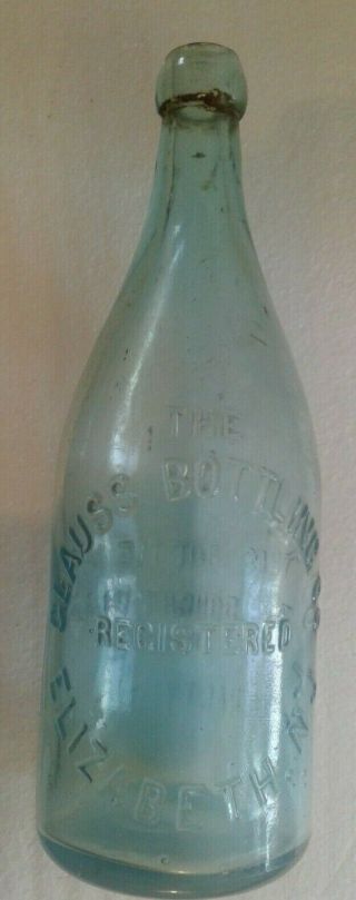 Large Blue Blob Top Soda Bottle 11 " The Clauss Bottling Co Elizabeth Nj