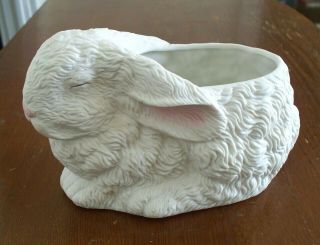 Vintage 1987 White Ceramic Ftda Easter Bunny Rabbit Flower Planter Pot