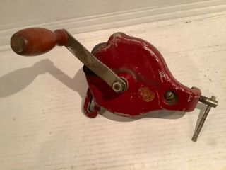 Vintage Red Cast Iron Hand Crank Bench Or Table Mount Grinder Sharpener Tool