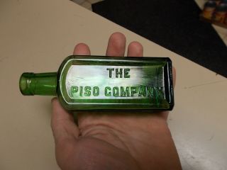 Antique Medicine Bottle The Piso Company Green Color Tooled Applied Top