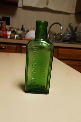 ANTIQUE MEDICINE BOTTLE THE PISO COMPANY GREEN COLOR TOOLED APPLIED TOP 2