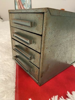 Vintage Old Small Metal 4 Drawer Industrial Storage Cabinet Box 6 " X8 " X6machinist