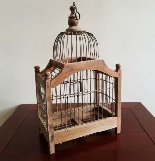 Shabby Wood And Wire Decorative Bird Cage - Perfect Cottage Or Farmhouse Decor