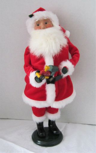 Byers Choice Christmas Caroler Santa Claus Red Velvet Suit Holding Toy Train