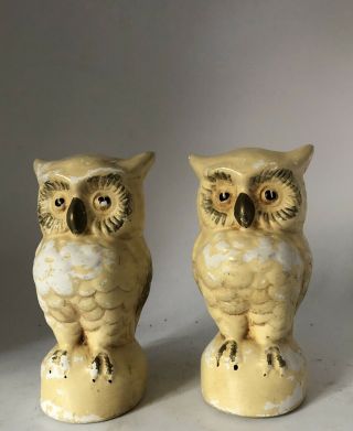 2 Old Vintage Coventry Ware Chalkware Owl Figural Figurines Owls