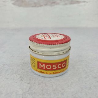 Vintage Mosco White Milk Glass Jar Removes Corns Advertising