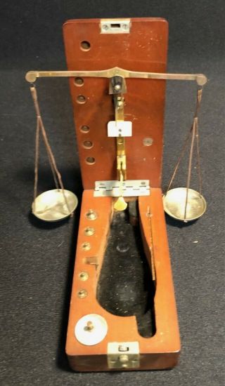 Vintage Mini Scale With Weights And Wooden Box - Jeweler/apothecary?