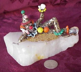 Vintage Signed Ron Lee Clown Figurine 1979 Lying Down On A Piece Onyx Waving