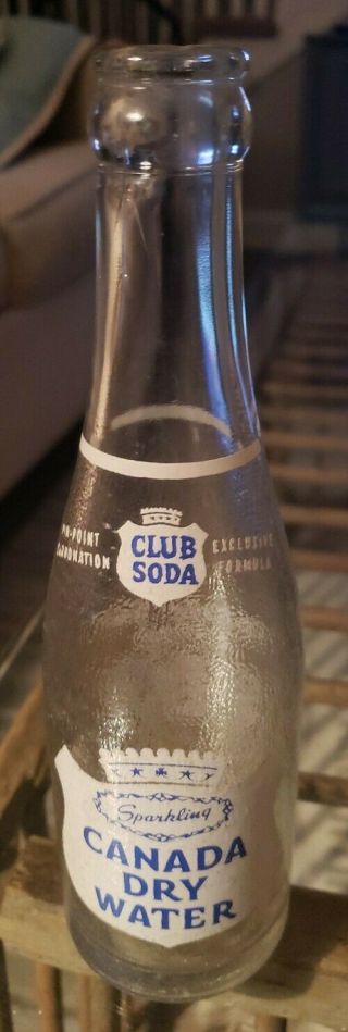 Vintage Sparkling Canada Dry Water Club Soda Bottle 7 Oz.  Textured Glass