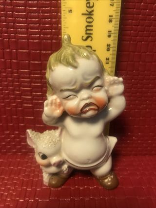 Very Rare 50s Vintage Crying Baby & Spaghetti Sugar Textured Pig Japan Figurine