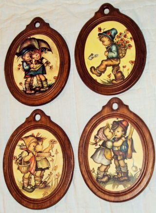 4 Oval Hummel Wooden Boy And Girl Wall Plaques