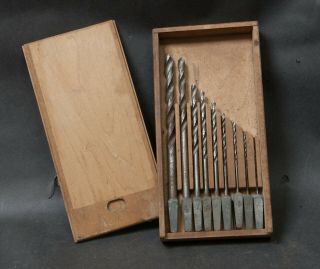 Vintage Antique Whitman Barnes Drill Bits & Orig.  Wood Box Auger Brace Bits