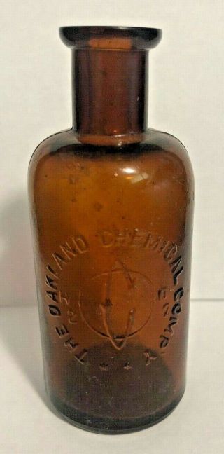 19th Century Orange Amber The Oakland Chemical Co.  H2 O2 Medicine Bottle