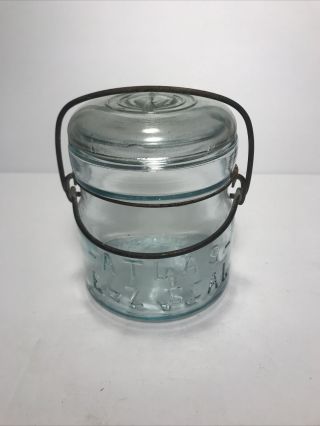 Vintage/antique Atlas E - Z Half Pint Light Blue Glass Mason Jar