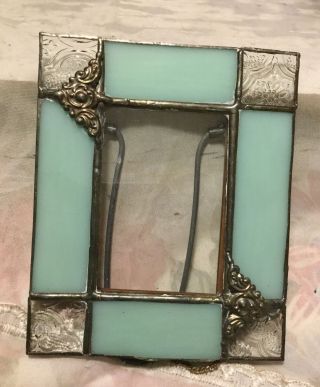 Vintage 4x5” (2 - 1/4x3 - 1/4” Opening) Leaded Glass Picture Frame W/folding Stand