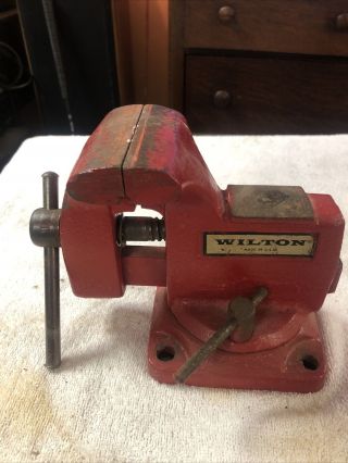 Vintage Wilton Red Swivel Vise Jaw Width 3 1/2 " Jaw Opening 3 " Made In Usa