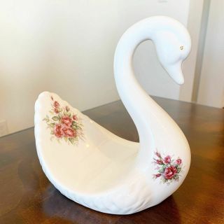 Vintage Athena Rose Rhapsody Swan Ceramic Towel Holder Made In Usa