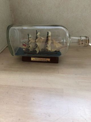 Clippership “cutty Sark” 1869 Glass Ship In A Bottle With Stand