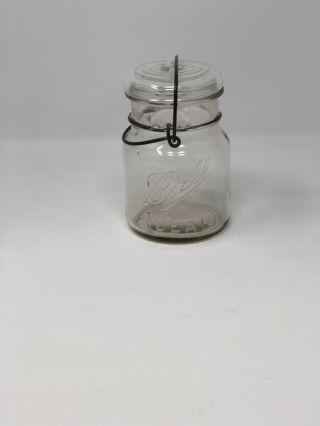 Vintage Ball Ideal Mason Jar Pint Size W/ Wire Slide Close & Glass Lid