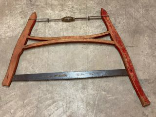 Disston Red Vintage Antique Wood Buck Cross Cut Bow Hand Saw Logging Farm Usa