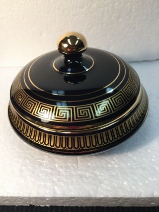 24k Gold Decorated Trinket Dish W/ Lid Handmade In Greece Vintage And Rare