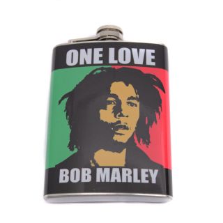 One Love Bob Marley Stainless Steel Hip Flask With Screw On Hinged Cap