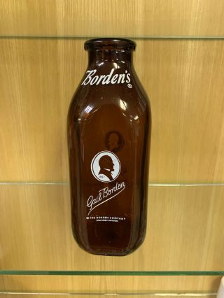 Square Quart Gail Borden Milk Bottle 1967 Amber Glass