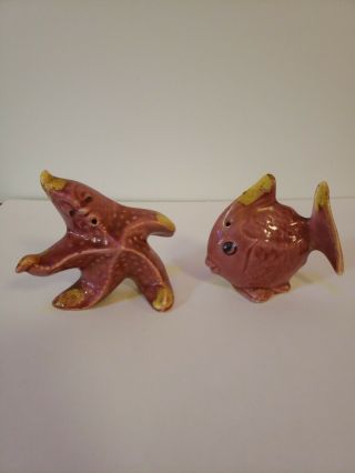 Vintage 1950s Anthropomorphic Starfish And Fish Salt And Pepper Set