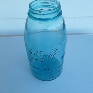 Vtg Antique 1910 - 1923 Aqua Blue Ball Mason Jar 2 Qt Half Gallon