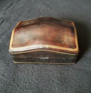 Vintage Calf Leather Trinket Box Made In Italy Gold Design Formed Tobacco Brown