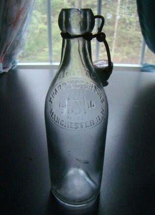 P.  Harrington Sons - Manchester,  N.  H.  Blob Top Beer Bottle W/ Stenciled Stopper