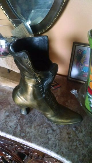 9 " Tall Vintage,  Brass Antique Shoe/boot Match Holder/vase/etc.