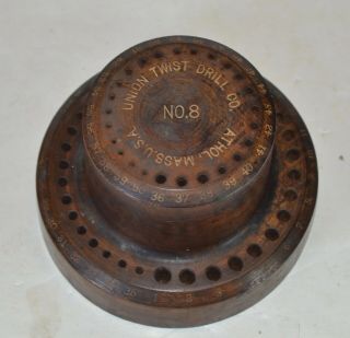 Vintage Union Twist Drill Co.  Drill Bit Holder Stand Index Wooden