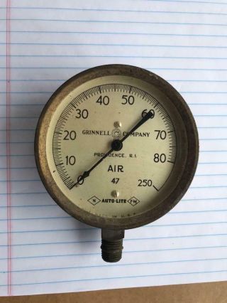 Vintage Brass Grinnell Co 0 - 250 No.  47 Air Gauge Mady By Auto - Lite,  Std 4 " Dia.