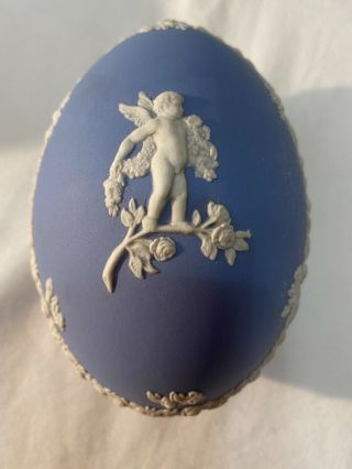 Wedgwood Jasperware Light Blue And White Egg Shape Trinket Box