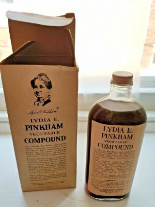 Lydia E.  Pinkham Vegetable Compound Vintage Bottle Box & Contents 14 1/2oz