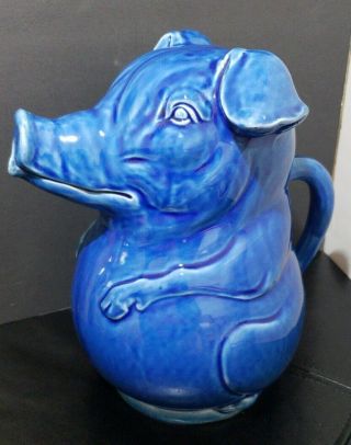 Schmid Design Folio Pig Pitcher Vintage Adorable Collectible Blue Ceramic