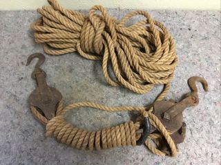 Early Block & Tackle With Natural Fiber Rope - 50,  Feet X 1/2 Inch