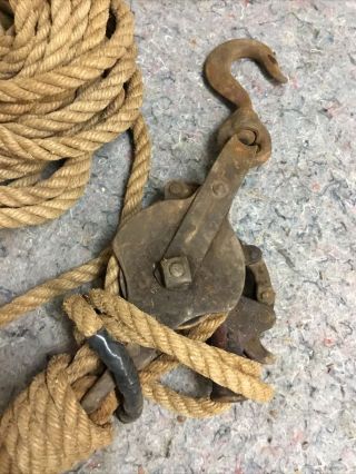 Early Block & Tackle With Natural Fiber Rope - 50,  Feet X 1/2 Inch 3